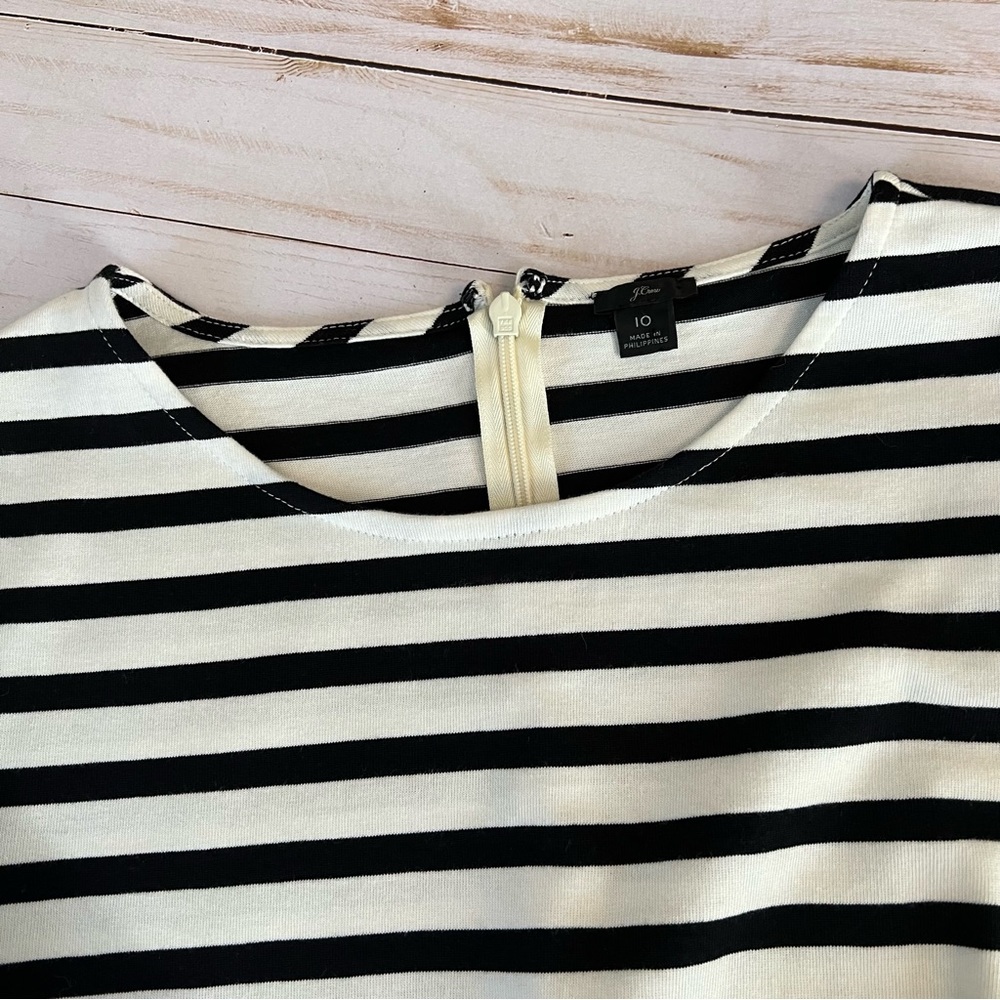 J. Crew Breton Nautical Black and White Stripe Midi Bodycon Shift Dress sz 10 - Picture 7 of 9